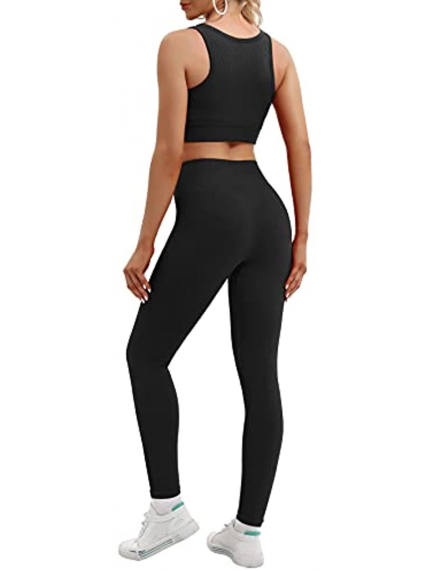IUGA Workout Sets for Women 2 Piece Workout Outfits Women Workout Leggings with Ribbed Crop Top Yoga Gym Activewear Set