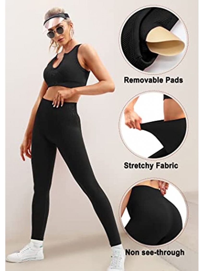 IUGA Workout Sets for Women 2 Piece Workout Outfits Women Workout Leggings with Ribbed Crop Top Yoga Gym Activewear Set