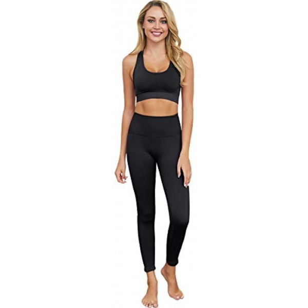Jetjoy Yoga Outfits for Women 2 Piece Set,Workout High Waist Athletic Seamless Leggings and Sports Bra Set Gym Clothes