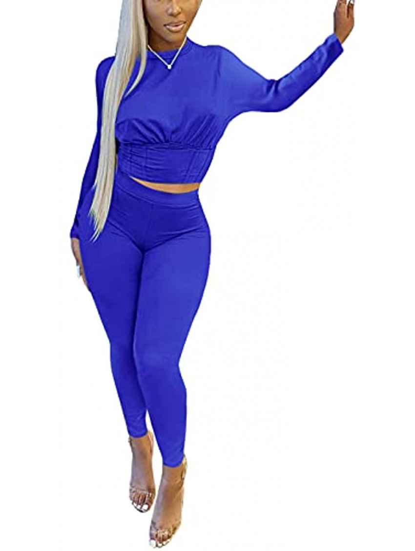 Jogging Suits for Women Workout Tracksuit 2 Piece Outfits Long Sleeve Crop Top and Jogger Pants Yoga Matching Set