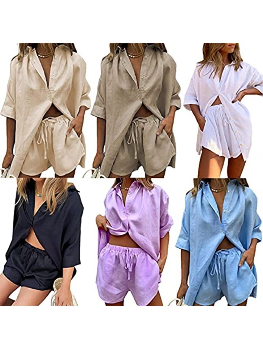 Lounge Outfits for Women 2 Piece Set Summer Casual Oversized T-Shirt Tops and Drawstring Pockets Shorts