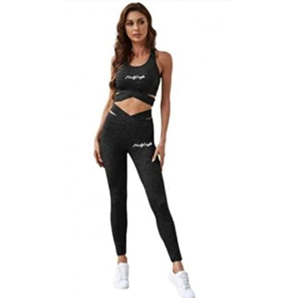 MadgEagle 2 Piece Women's Workout Fitness Yoga Exercise Sport wear with Crisscross Crop tank and High Waist Leggings!