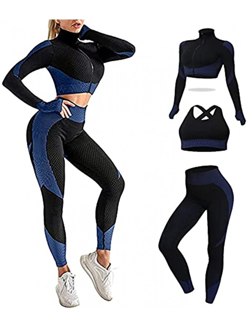 MANON ROSA Workout Sets Women 2 Piece Legging Zip Crop Top Seamless Yoga Outfits Clothes Tracksuit