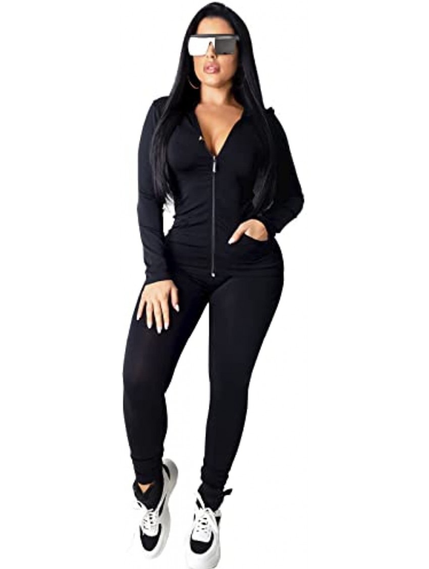 MEALIYA Women 2 Piece Outfits Sets Tracksuit Sports Zip Up Hoodie Bodycon Long Sleeve Jumpsuits