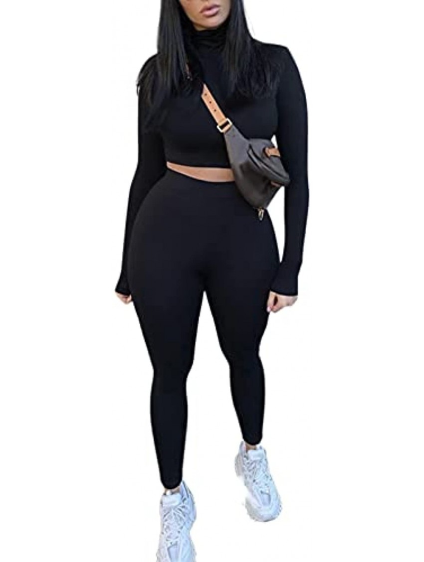 MEALIYA Women Workout Two Piece Outfits Long Sleeve Crop Top Pants Set High Waist Bodycon Tracksuit