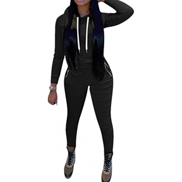 Solid Women 2 Piece Tracksuit Outfits Casual Sports Long Sleeve Pullover Hoodie Sweatsuits Plus Size Jogging Suits