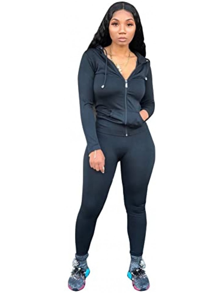 Solid Womens 2 Piece Tracksuit Set Long Sleeve Zipper Hoodie Jacket with Sweatpants Sweatsuit Jogger Workout Set