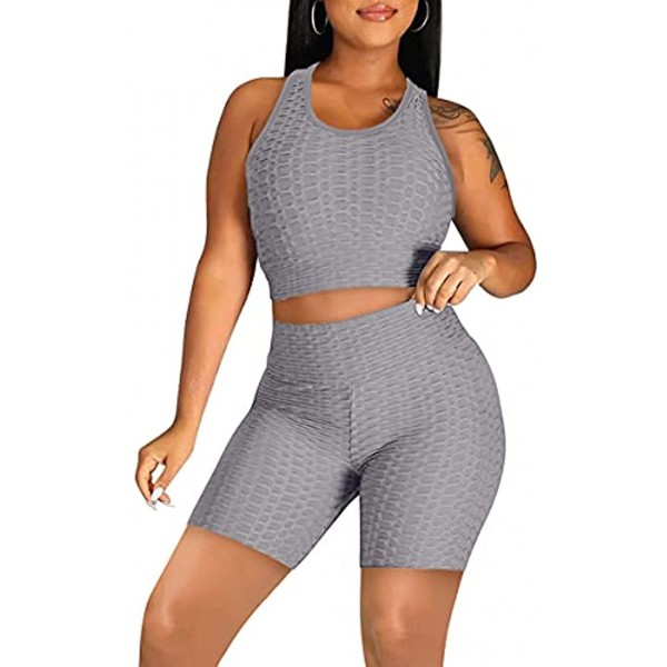 Sousuoty 2 Piece Outfits for Women Summer Running Short Sets Grey L