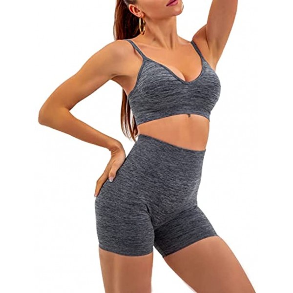 Sportneer Seamless Yoga Set 2 Piece for Women Workout Sport Bra Padded High Waist Shorts Knitted Fabric Yoga Outfit