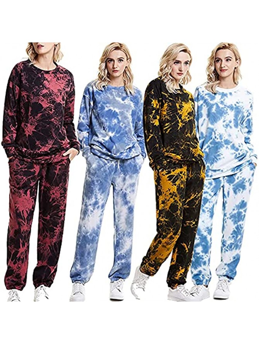 Tie Dye Sweatsuits Women Velvet Cute Two-Piece Sweatsuits for Teen Girls Stand-Up Collar Solid Color Pullover