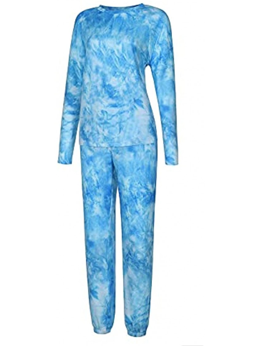Tie Dye Workout Outfits for Women 2 Piece Set Casual Long Sleeve Shirts Tie Waist Long Pants Sweatsuit Jogging Set
