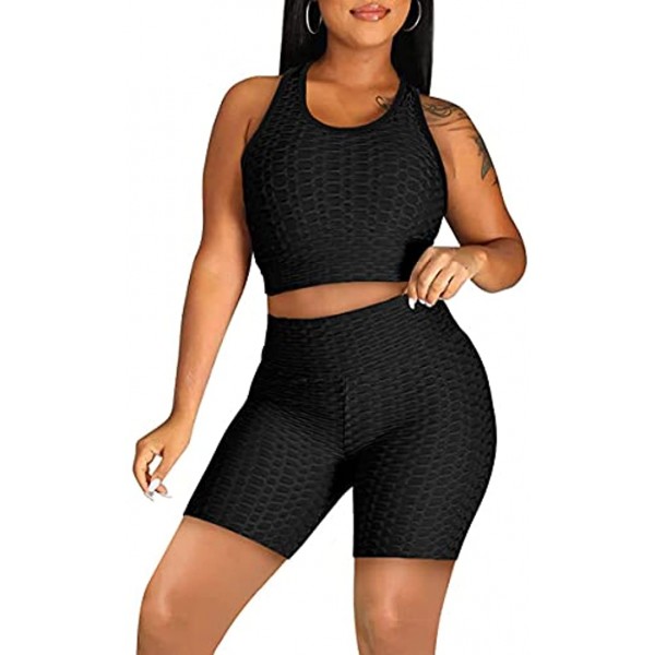 Two Piece Outfits for Women Summer Athletic Shorts Sets Black XL