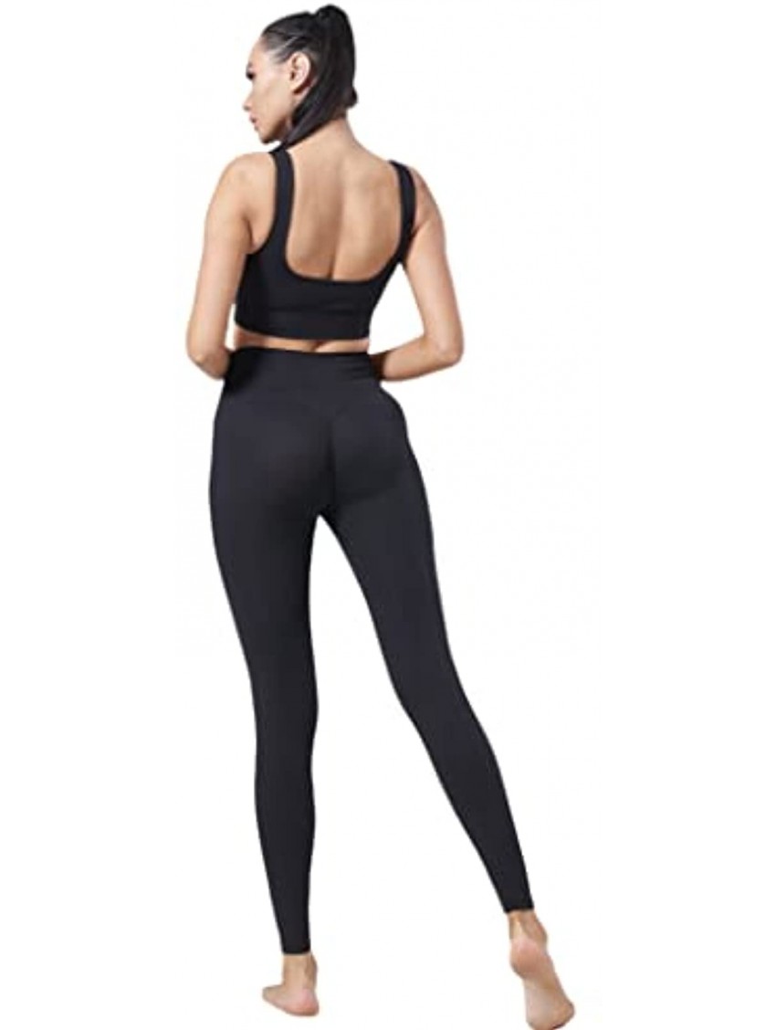 WELLNESSICA Workout Outfits for Women 2 Piece Ribbed Seamless Crop Tank High Waist Yoga Leggings ActivewearSets