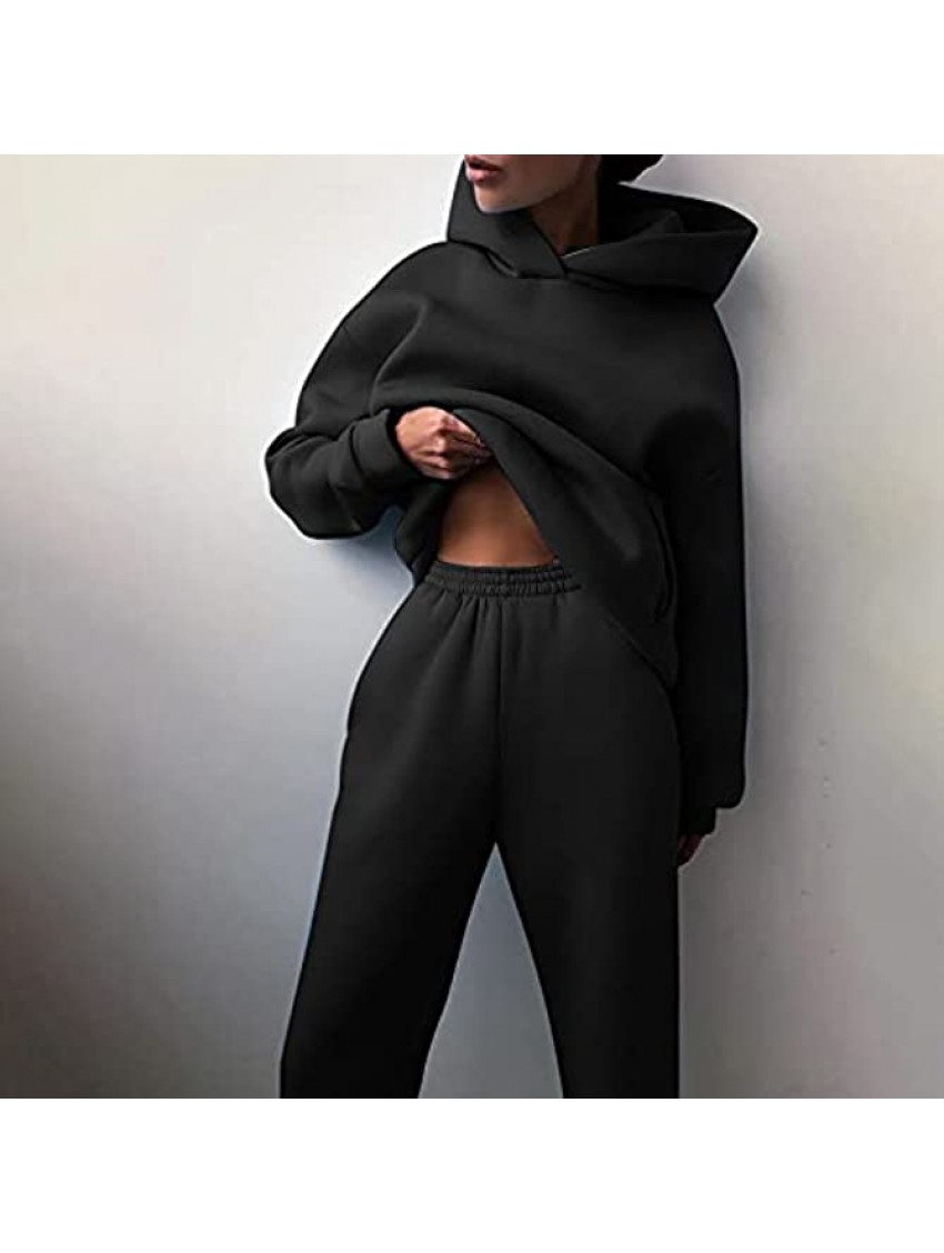 Women 2 Piece Tracksuit Sets Casual Solid Hoodies Sweatsuit Long Sleeve Leisure Matching Joggers Sweatpants
