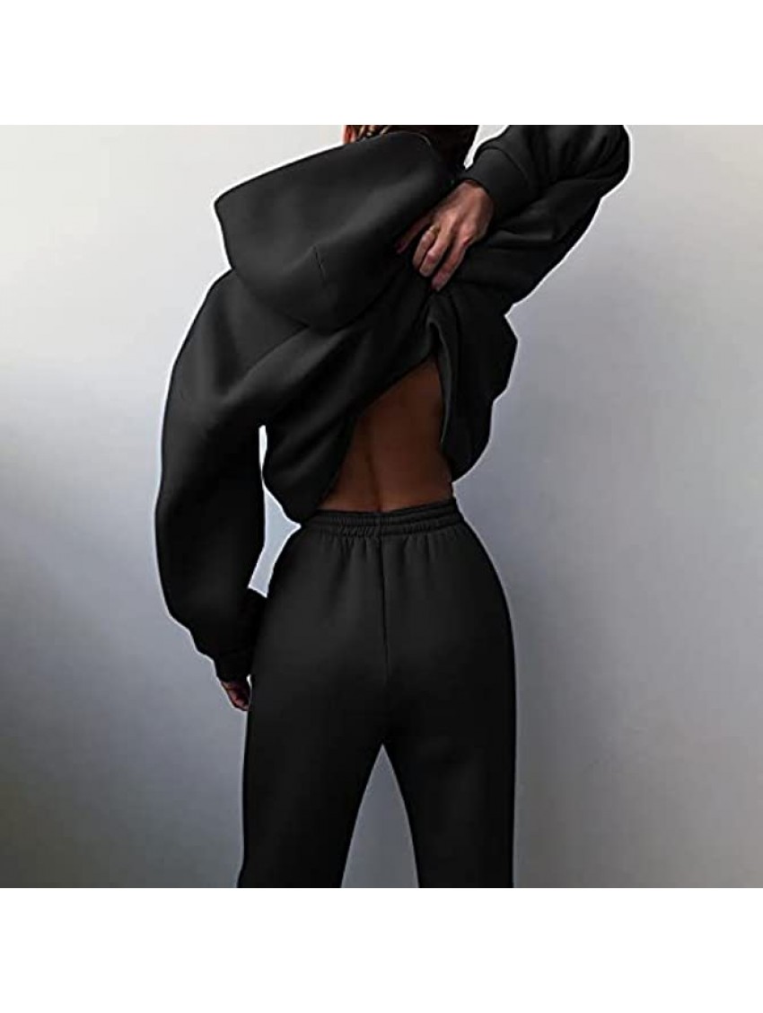 Women 2 Piece Tracksuit Sets Casual Solid Hoodies Sweatsuit Long Sleeve Leisure Matching Joggers Sweatpants