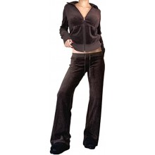 Women Velvet Tracksuit Set Velour Long Sleeve Zipper Crop Top High Waisted Flare Sweatpants 2 Piece Sweatsuit