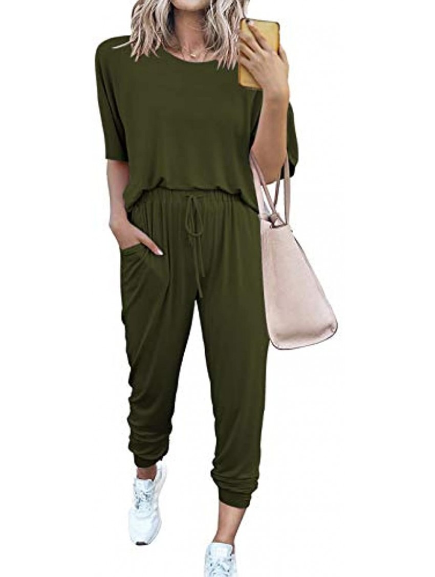 Women’s 2 Piece Outfit Solid Short Sleeve Long Pant Set Sweatsuits Tracksuits Jogger Sets