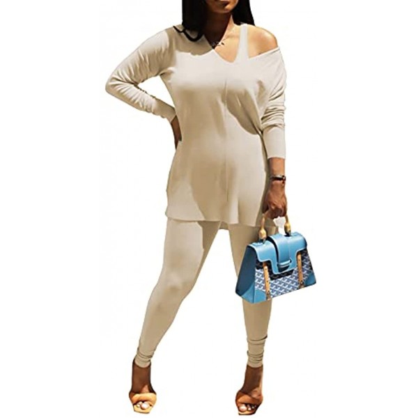 Womens 2 Piece Outfits Tracksuits off Shoulder Long Sleeve Top and Long Pants Casual Fall Outfit