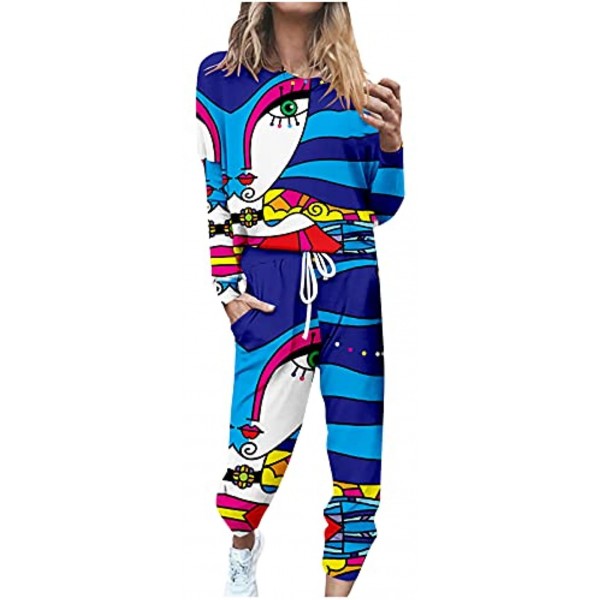 Women's Sweatsuit Set 2 Piece Long Sleeve Tops and Drawstring Sweatpants Sport Outfits Jumpsuits