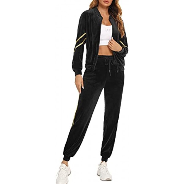 Womens Velour Track Suits Set Long Sleeve Sweatsuits 2 Piece Sports Outfit Zip Sweatpants Joggers with Pocket