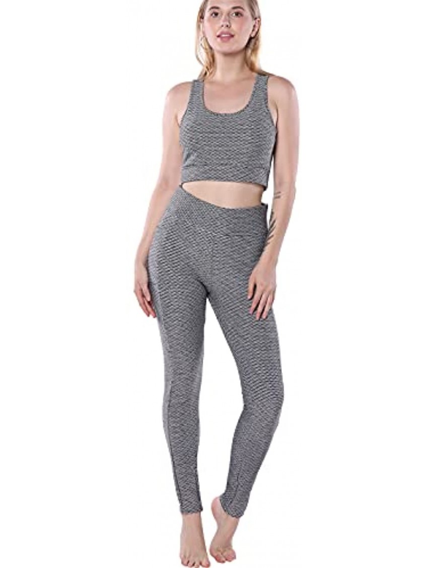 Women's Workout Outfits 2 Piece Set Padded Sports Bra Tank Top High Waist Yoga Pants Leggings w  Pockets