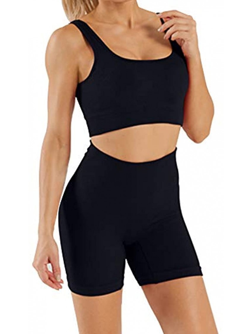 Workout Sets for Women 2 Piece U-Neck Seamless Crop Tank High Waist Shorts Yoga Gym Activewear Set