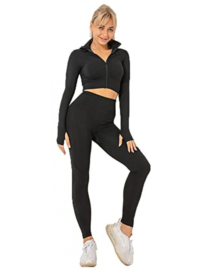 XXDingbs Women's 2 Piece Workout suit Set Front Zipper Crop Top with High Waist Yoga Leggings Gym Clothes Set