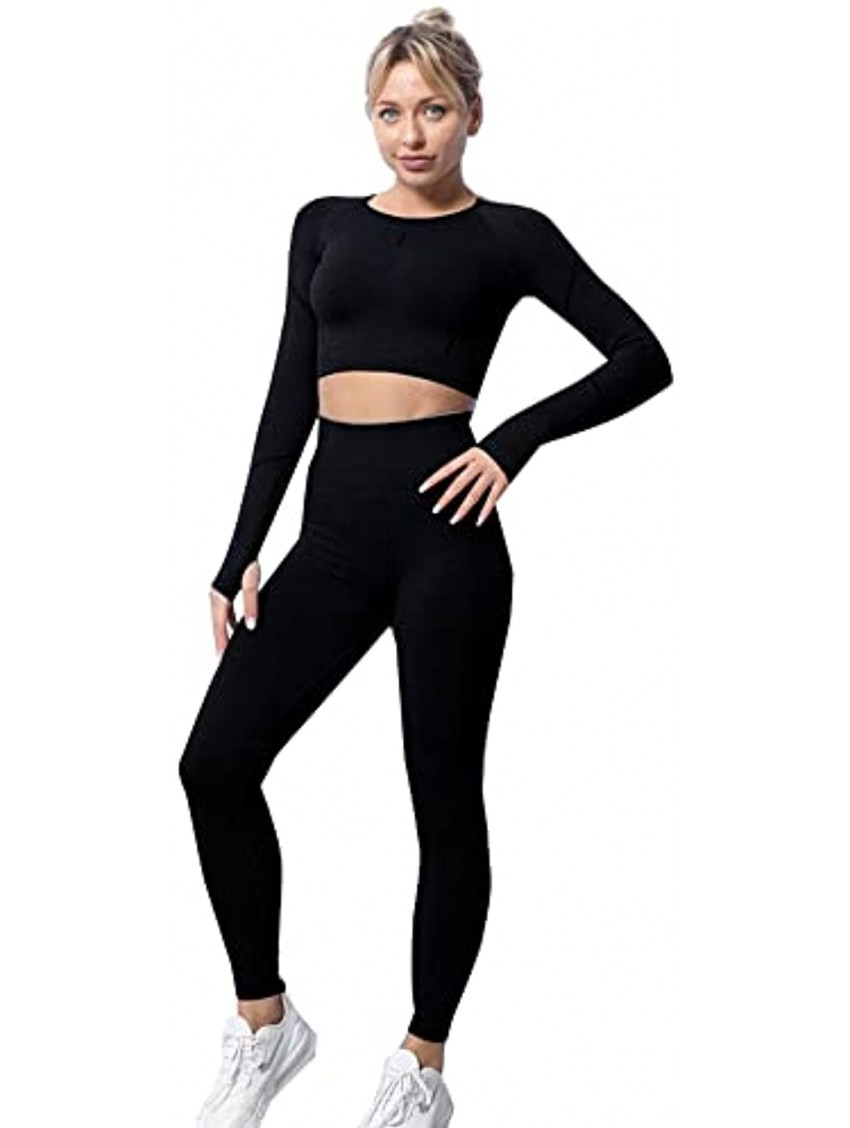 XXDingbs Women's Workout Outfit 2 Pieces Seamless High Waist Yoga Leggings Crop Top Gym Clothes Set