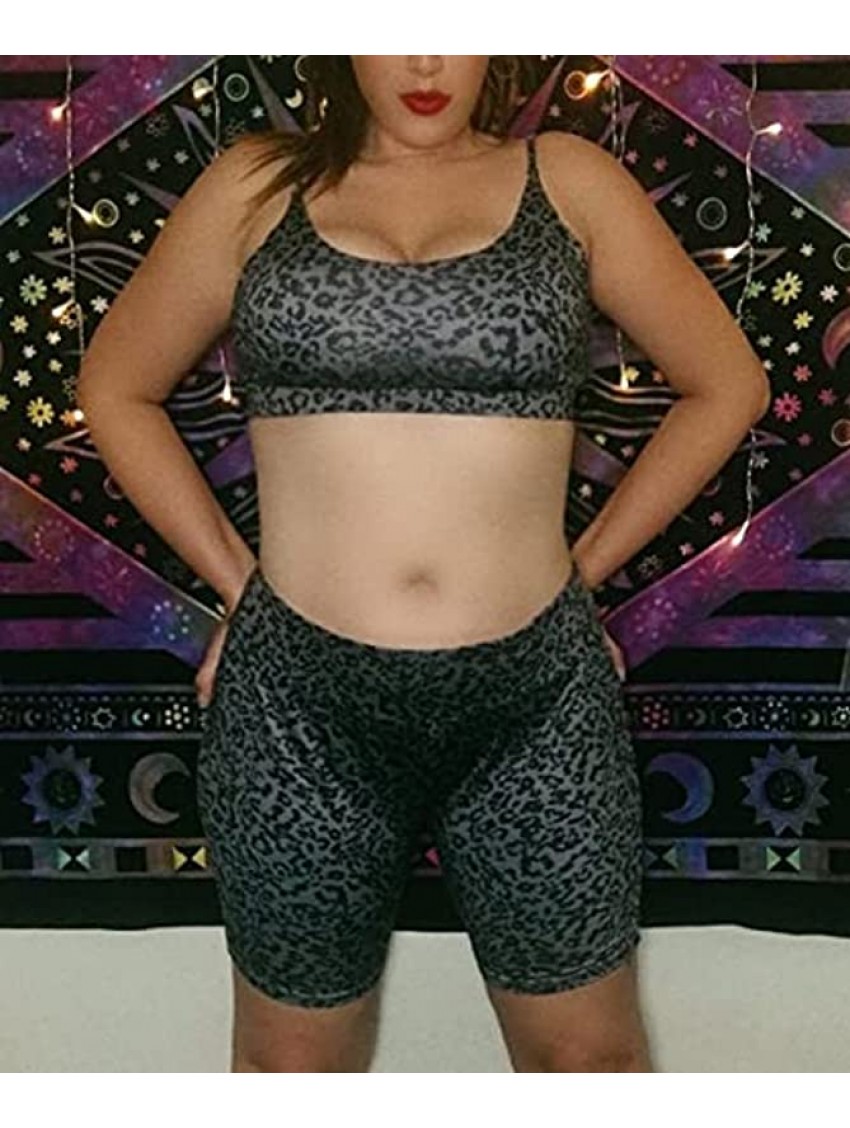 YEEZOMI Yoga Outfits for Women 2 Piece Set Leopard Activewear Sets High Waist Bra and Shorts Workout Set