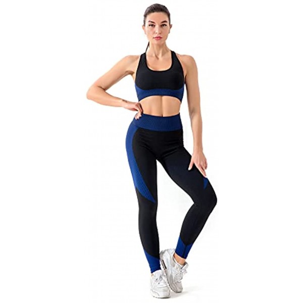 Yoga Pants Workout Sets for Women 2 Piece Seamless High Waist Yoga Leggings Outfit with Sports Bra for Home GYM