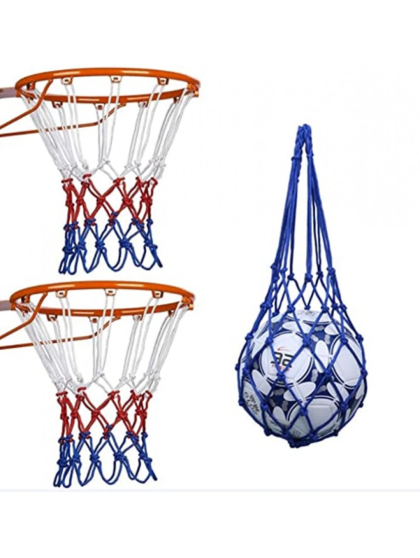 2 Pack Premium Quality Professional Heavy Duty Basketball Net Replacement All Weather Anti Whip Fits Standard Indoor or Outdoor 12 Loops Rims Red White Blue with a Basketball net Bag