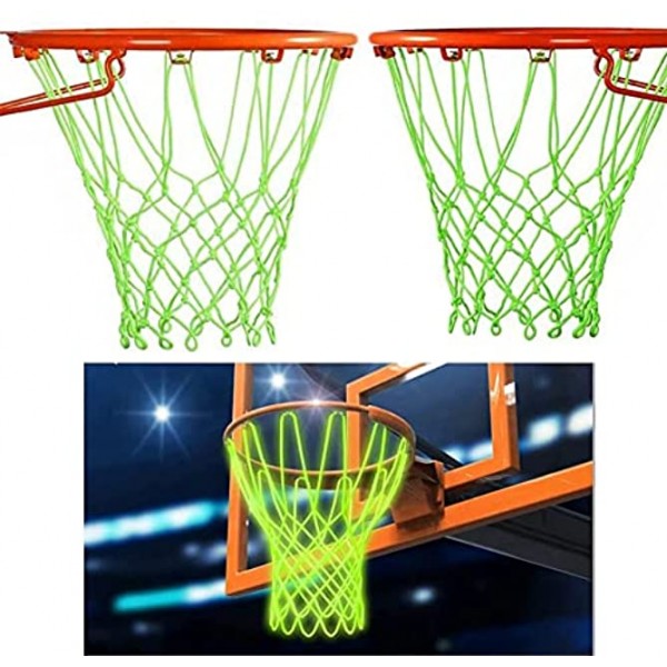 2 Pcs Glow in The Dark Basketball Net Outdoor All Weather Anti Whip 12 Loops Standard Size Basketball Net for Basketball Fans