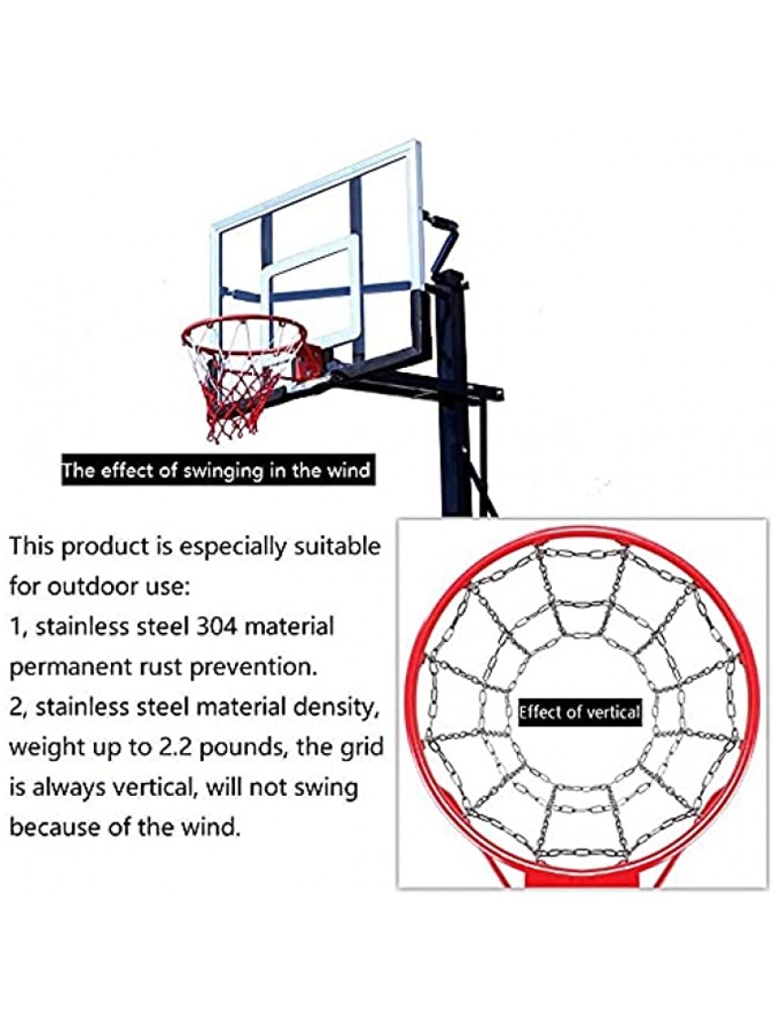 Dakzhou Basketball net 304 Stainless Steel Chain Braided Permanent Rust Proof 12 Links Quick Installation.