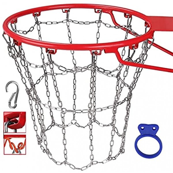 Dakzhou Basketball net 304 Stainless Steel Chain Braided Permanent Rust Proof 12 Links Quick Installation.