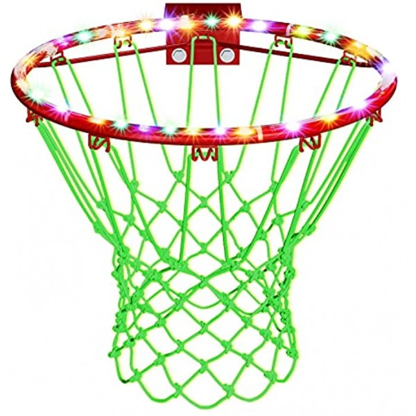 Glow in The Dark Basketball Net with 9.8 ft 30 LED Basketball Hoop Outdoor Basketball Rim Replacement 12 Loops Standard Size Basketball Net with Remote Control for Kids Adults Outdoor Sports School