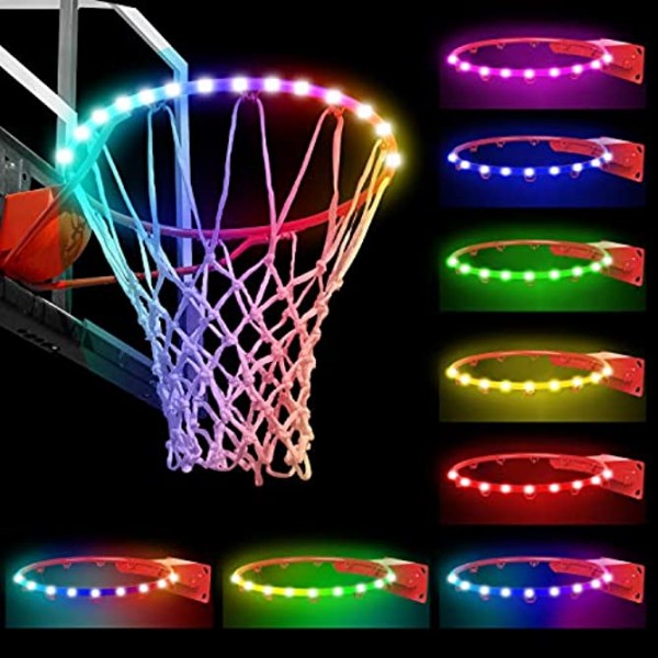 Gute LED Basketball Hoop Lights,Remote Control Basketball Rim Led Light,8 Models Solar Light,Glow-in-Dark,Waterproof,Super Bright String,Ideal for Kids,Adults Playing at Night Outdoors Indoors