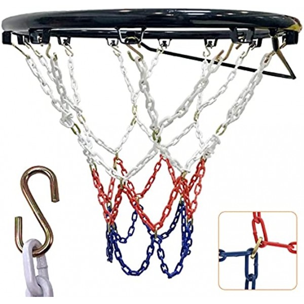 Heavy Duty Basketball Net Replacement Stainless Steel Basketball Hoop Net Metal Basketball Net Chain with 12 Hooks Fit Most Standard Hoops for Outdoor Indoor Use Quick Installation