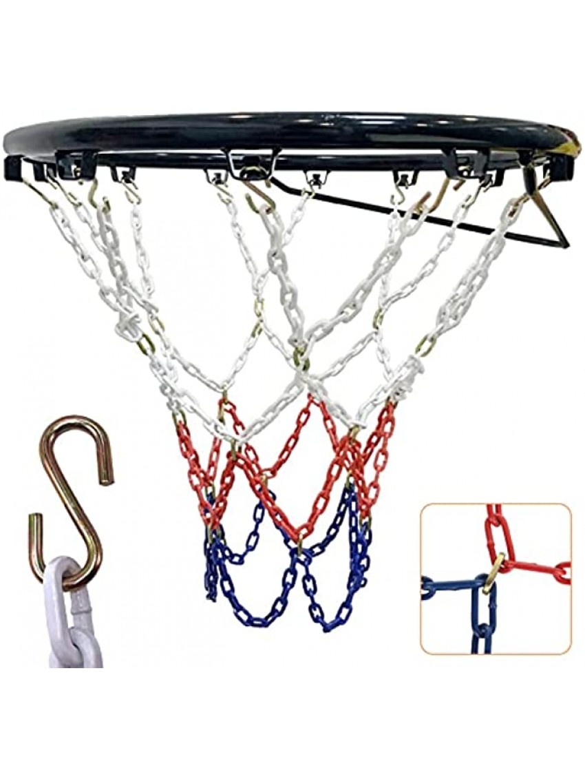 Heavy Duty Basketball Net Replacement Stainless Steel Basketball Hoop Net Metal Basketball Net Chain with 12 Hooks Fit Most Standard Hoops for Outdoor Indoor Use Quick Installation