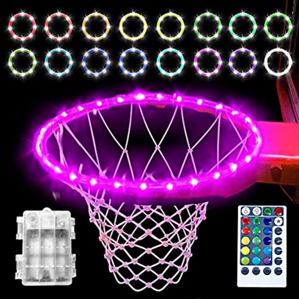 LED Basketball Hoop Lights Remote Control Basketball Rim Light 16 Color Change Waterproof Rope Lights Super Bright Goal Accessories Gift for Kids Boys Training Outdoor Games Playing at Night Outdoors