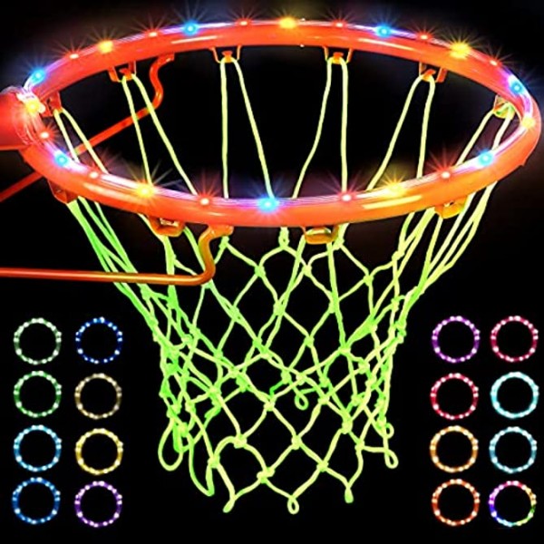 LED Lights Basketball Hoop Glow Basketball Net Waterproof Basketball Rim LED Light Remote Control Nightlight Basketball Net Basketball Rim Lights Luminous 17 Colors Portable for Sports