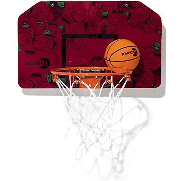 round21 Better Days Roses Over The Door Mini Basketball Hoop with 18" x 11" Polycarbonate Backboard Flexible Rim and Net Includes 5" Rubber Ball