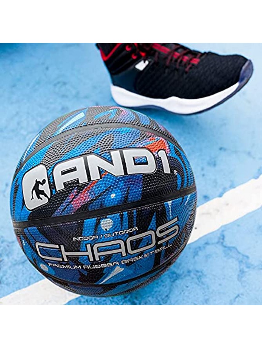 AND1 Chaos Rubber Basketball & Pump: Game Ready Official Regulation Size Made for Indoor and Outdoor Basketball Games