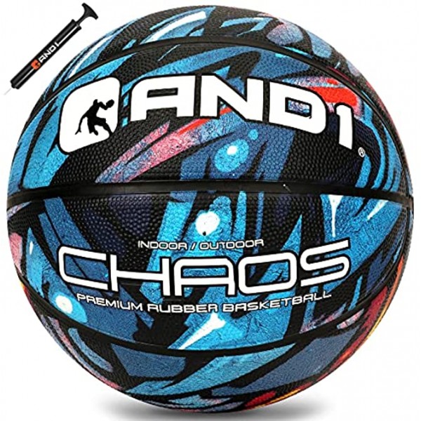 AND1 Chaos Rubber Basketball & Pump: Game Ready Official Regulation Size Made for Indoor and Outdoor Basketball Games
