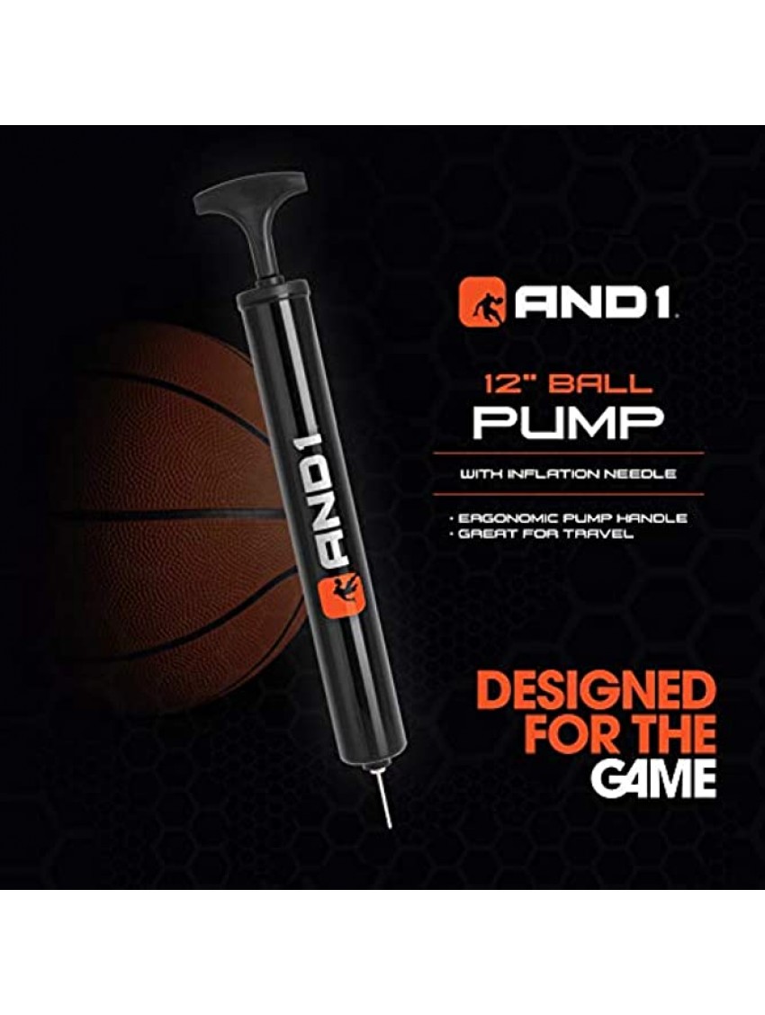 AND1 Street Grip Premium Composite Leather Basketball & Pump Bundle- Official Size 7 29.5” Streetball Made for Indoor and Outdoor Basketball Games