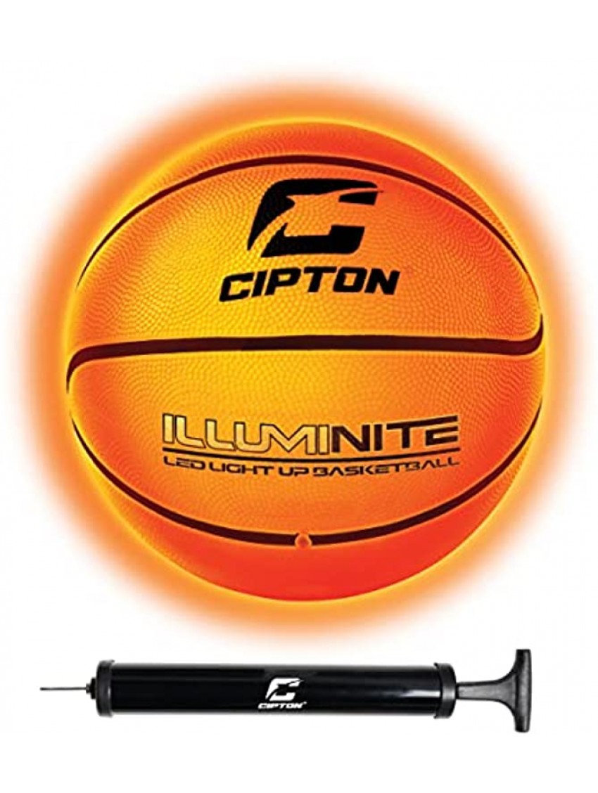 Cipton Glow in The Dark Basketball Dual LED Bright Lights for The Ultimate Night Time Game Official Size & Weight Battery Powered Replacement Batteries Included Pump Included Orange