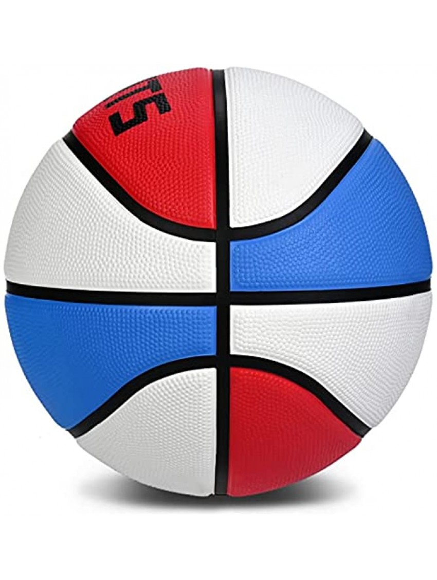 Foam Rubber Basketball 27.5” Standard Size 5 Basketball with Sports Logo and Classic Color Red + Blue + White Youth Game Ball for Kids Indoor and Outdoor Basketball Games Deflated