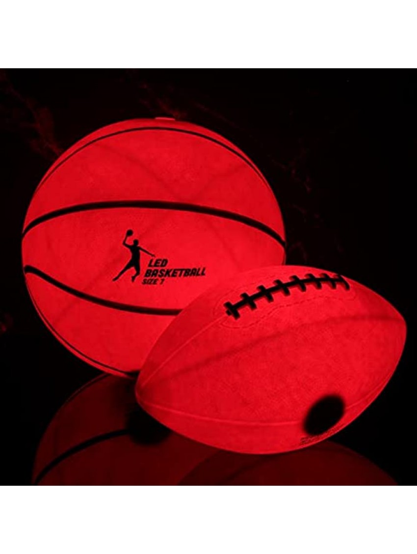 Glow in The Dark Basketball and Football Official Sized Light up LED Basketball Football Sport Balls Gifts for Teenage Boys Girls Glow in The Dark Games Indoor and Outdoor