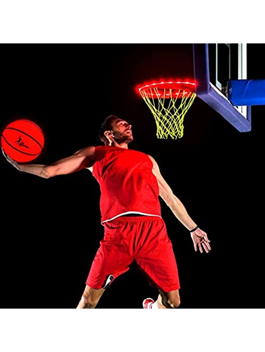 Glow in The Dark Basketball Set Light up LED Basketball Glowing Fluorescent Basketball Net Remote Control Waterproof Basketball Rim Light 17 Colors for Night Indoor Outdoor Sport Game Training