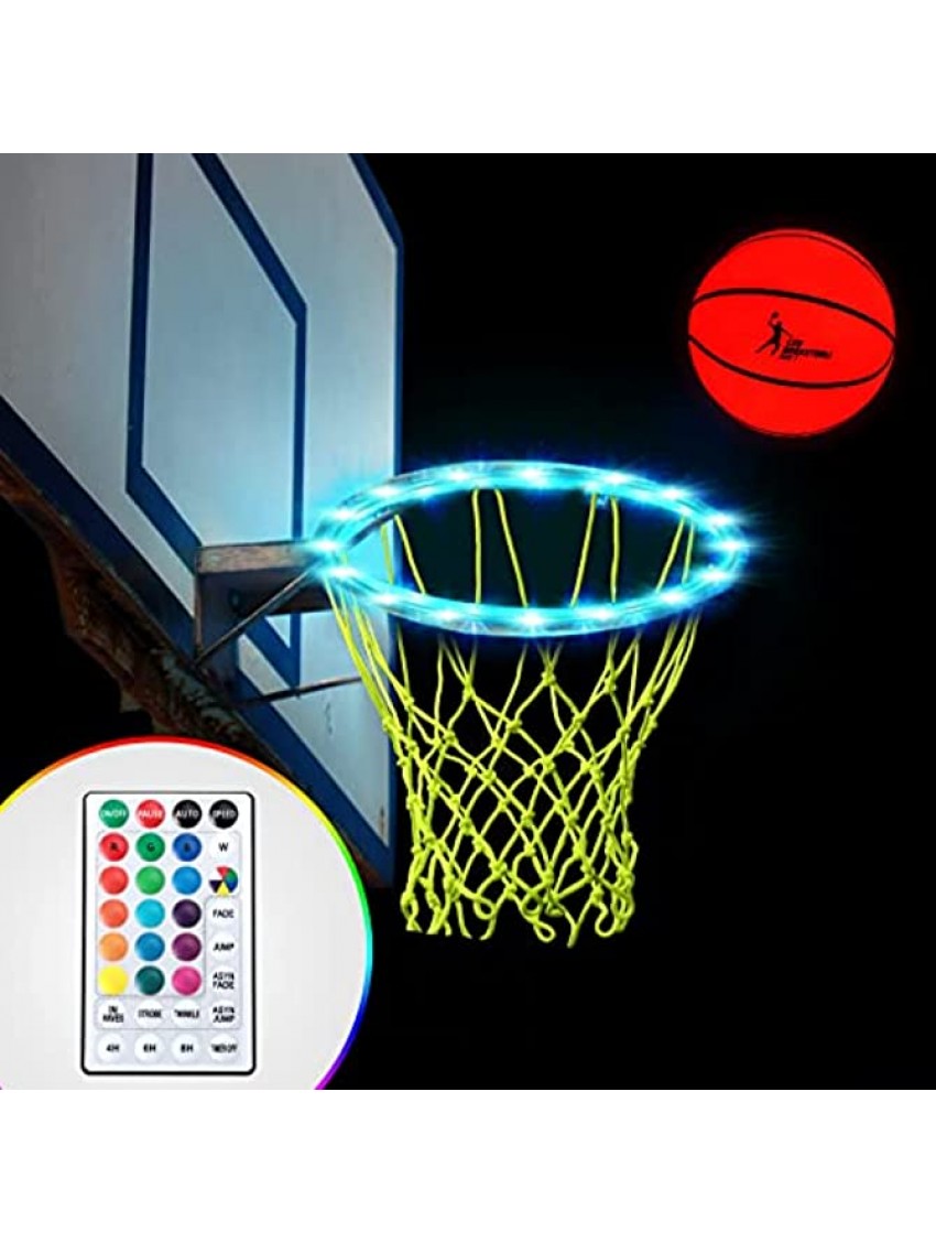 Glow in The Dark Basketball Set Light up LED Basketball Glowing Fluorescent Basketball Net Remote Control Waterproof Basketball Rim Light 17 Colors for Night Indoor Outdoor Sport Game Training