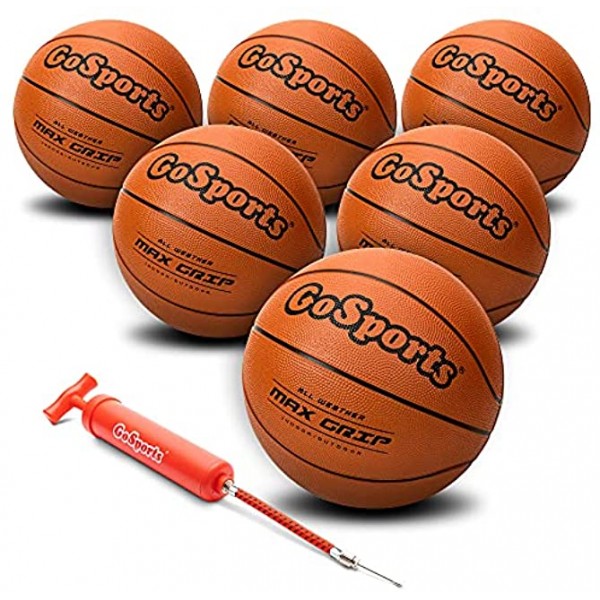 GoSports Indoor Outdoor Rubber Basketball Six Pack with Pump & Carrying Bag